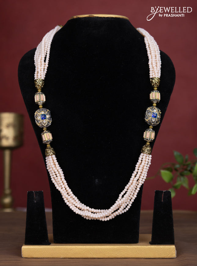 Jaipur multilayer beaded cream necklace with meenakari pendant without earring