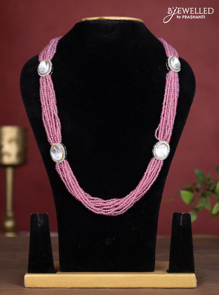 Jaipur multilayer beaded baby pink necklace with cz stone pendant without earring