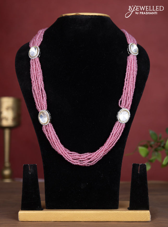 Jaipur multilayer beaded baby pink necklace with cz stone pendant without earring