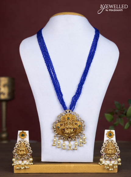 Jaipur multilayer beaded navy blue necklace with lakshmi pendant and pearl hangings