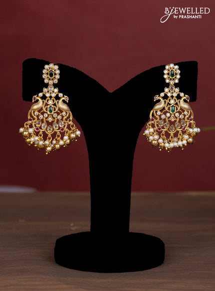 Jaipur multilayer beaded yellow necklace with peacock pendant and pearl hangings