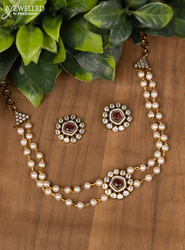 Pearl choker with ruby and cz stone