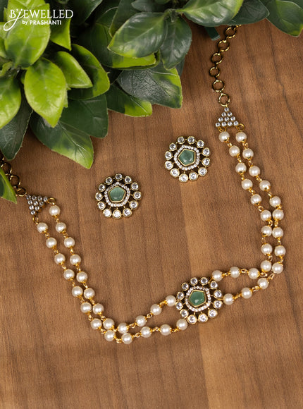 Pearl choker with mint green and cz stone