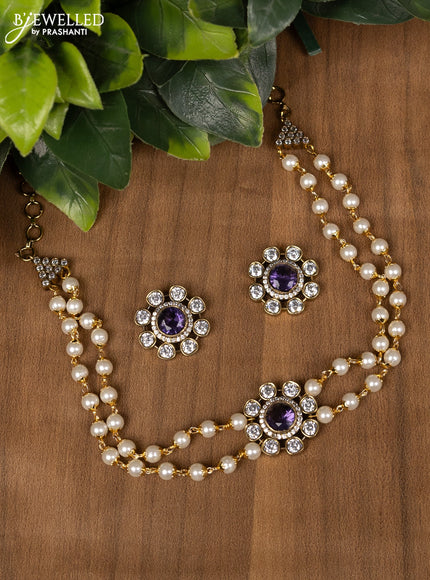 Pearl choker with violet and cz stone