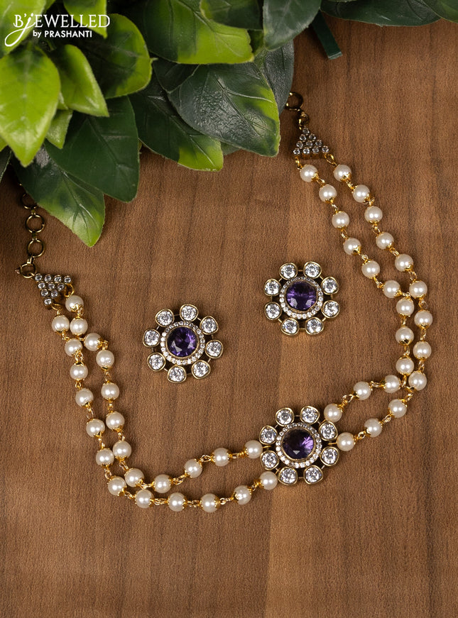 Pearl choker with violet and cz stone