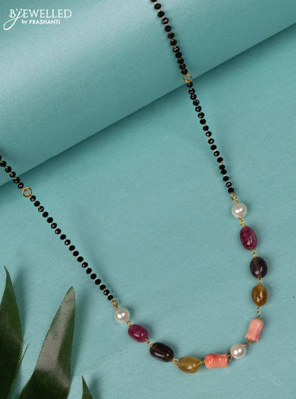 Mangalsutra with multicolour stones & pearl and tulip beads without earring