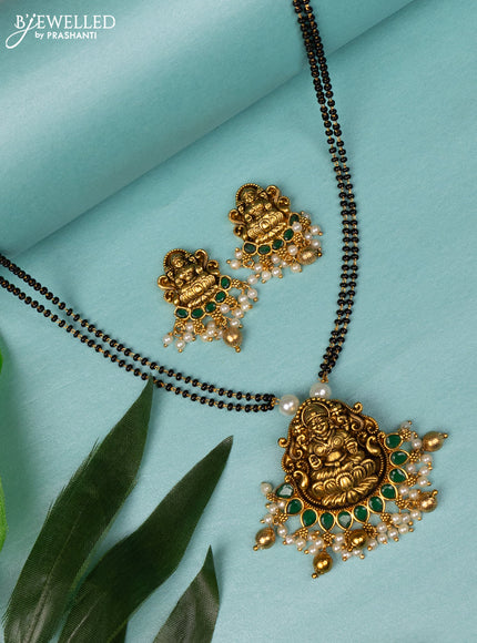 Mangalsutra lakshmi design with emerald & pearl and golden beads hangings
