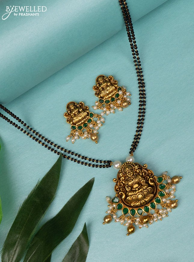 Mangalsutra lakshmi design with emerald & pearl and golden beads hangings