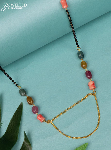 Mangalsutra double layer with multicolour stones and tulip beads without earring