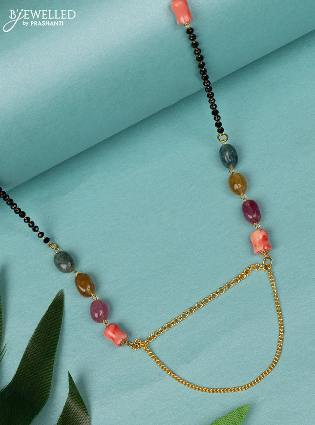 Mangalsutra double layer with multicolour stones and tulip beads without earring