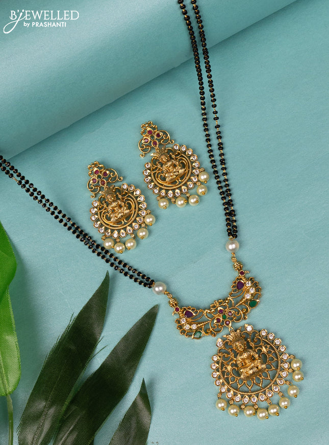 Mangalsutra lakshmi design with kemp & cz stones and pearl hangings