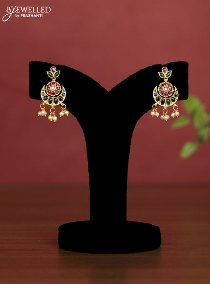 Beaded light brown necklace chandbali pendant with kemp & cz stones and pearl hangings