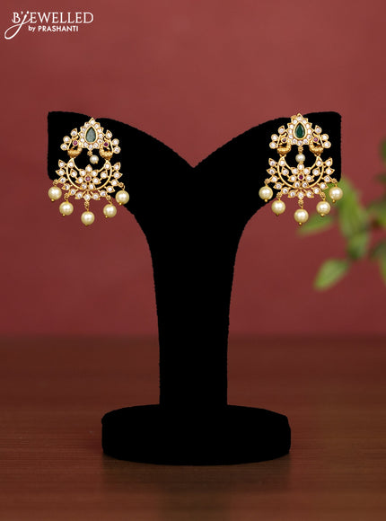 Beaded light brown necklace peacock design pendant with kemp & cz stones and pearl hangings