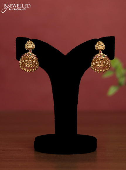 Beaded mint green necklace lakshmi pendant with pink kemp and golden beads hangings