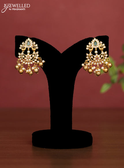 Beaded light brown necklace peacock pendant with kemp & cz stones and golden beads hangings