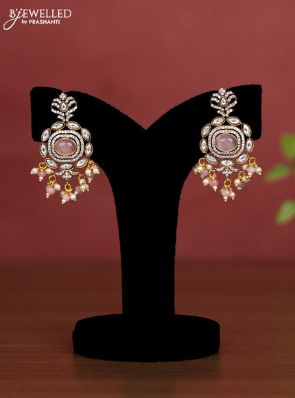 Beaded multilayer baby pink haaram with elephant pendant with cz stones and pearl hangings in victorian finish