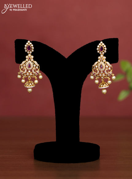 Beaded triple layer haaram with peacock pendant with pink kemp & cz stones and pearl hangings