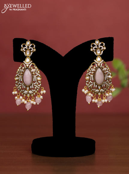 Beaded double layer haaram with peacock pendant with pink kemp & cz stones and pearl hangings