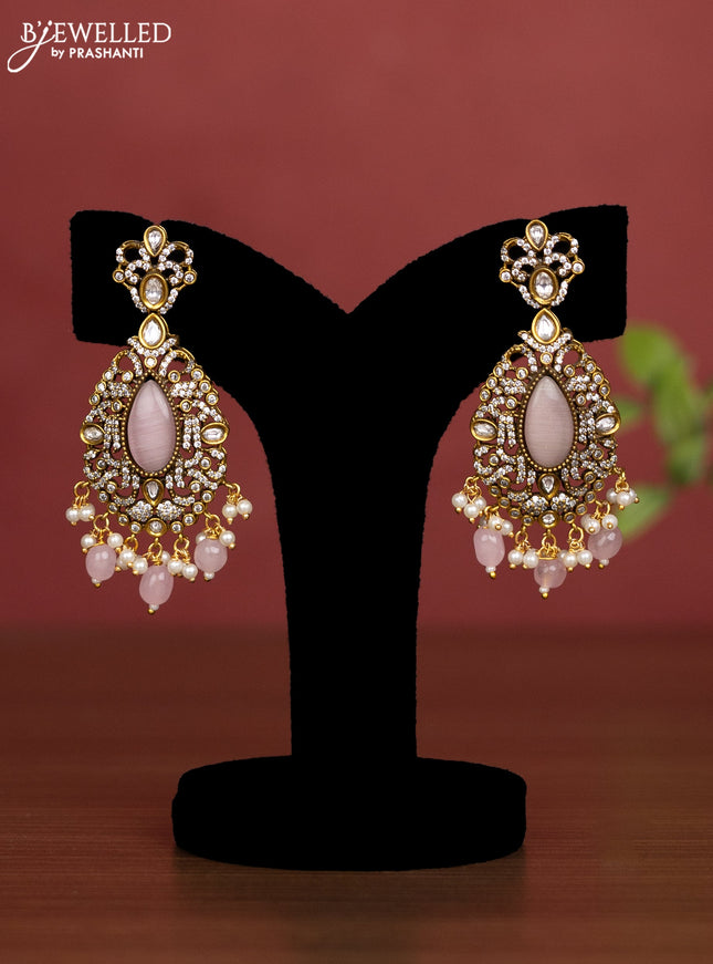 Beaded double layer haaram with peacock pendant with pink kemp & cz stones and pearl hangings