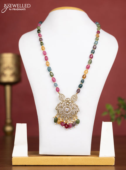 Beaded multicolour necklace with cz stones & pearl and beads hangings without earring
