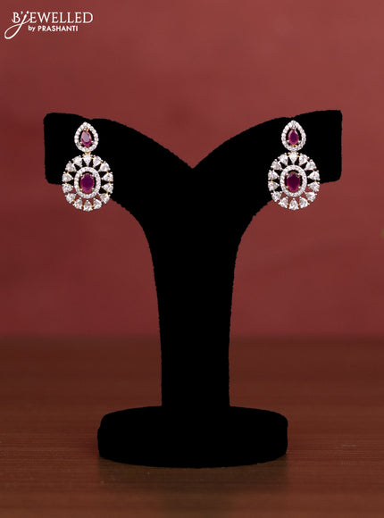 Beaded multilayer maroon necklace with ruby & cz stone side pendant