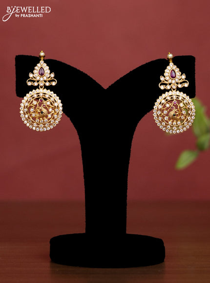 Beaded light maroon multilayer choker peacock design with kemp & cz stones