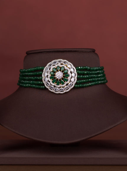 Beaded green choker with cz and emerald stones pendant without earring