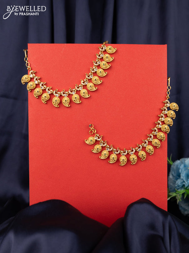 Antique maatal with peacock and maanga pattern kemp & cz stones