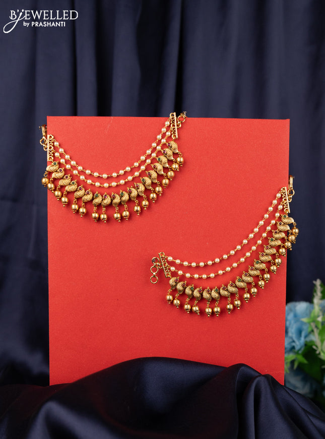 Antique triple layer maatal peacock design with kemp and golden beads hangings