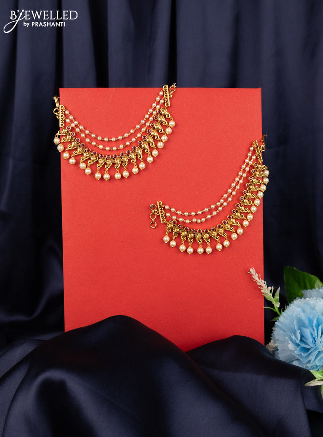 Antique triple layer maatal elephant design with pink kemp and pearl hangings