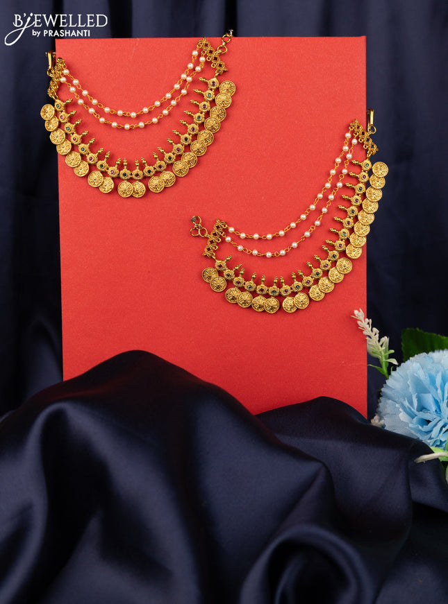 Antique triple layer maatal kasu design with kemp stones