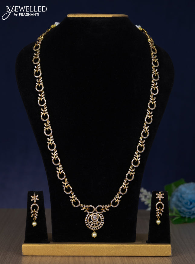 Antique haaram with cz stone and pearl hangings