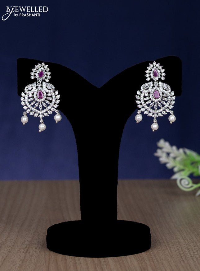 Zircon necklace with ruby & cz stones and pearl hangings