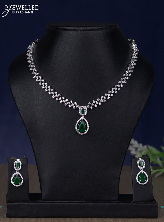 Zircon necklace with emerald & cz stones