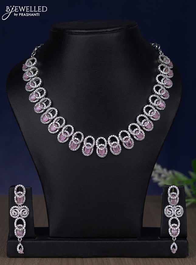 Zircon necklace with baby pink & cz stones