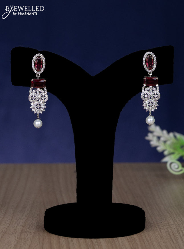 Zircon choker with ruby & cz stones and pearl hangings