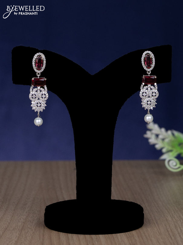 Zircon choker with ruby & cz stones and pearl hangings