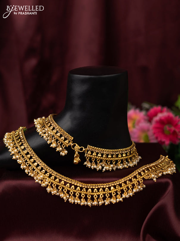 Antique anklet with cz stone and pearl hangings