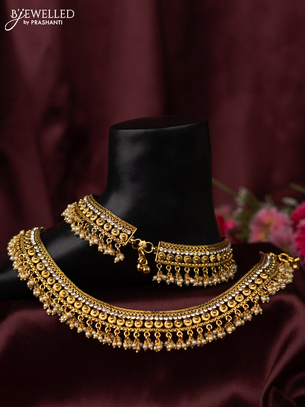 Antique anklet with cz stone and pearl hangings