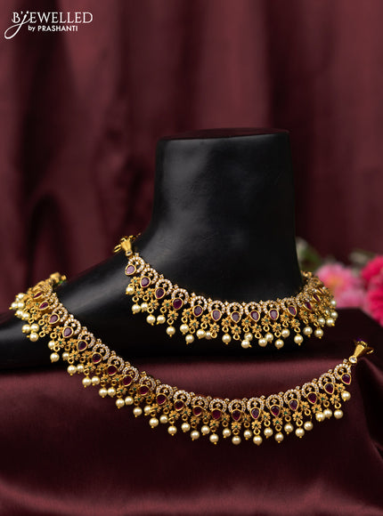 Antique anklet with kemp & cz stone and pearl hangings