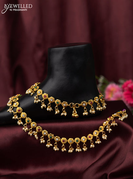 Antique anklet floral design with kemp and pearl hangings