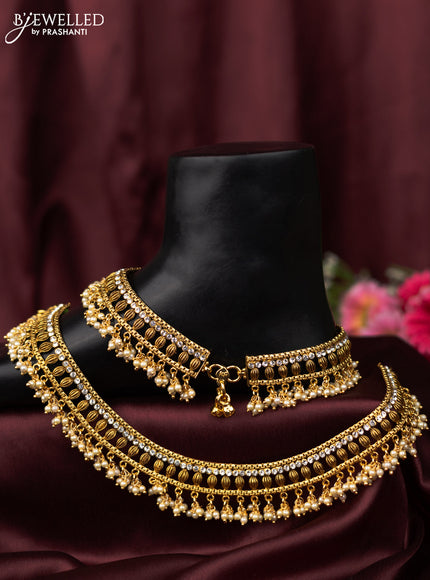 Antique anklet with cz stone and pearl hangings