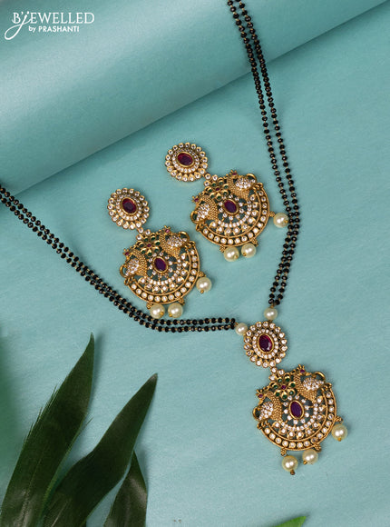 Mangalsutra peacock design with kemp & cz stones and pearl hangings