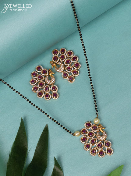 Mangalsutra peacock design with ruby & cz stones