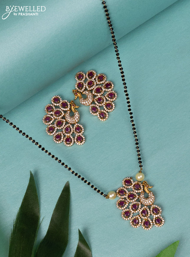 Mangalsutra peacock design with ruby & cz stones