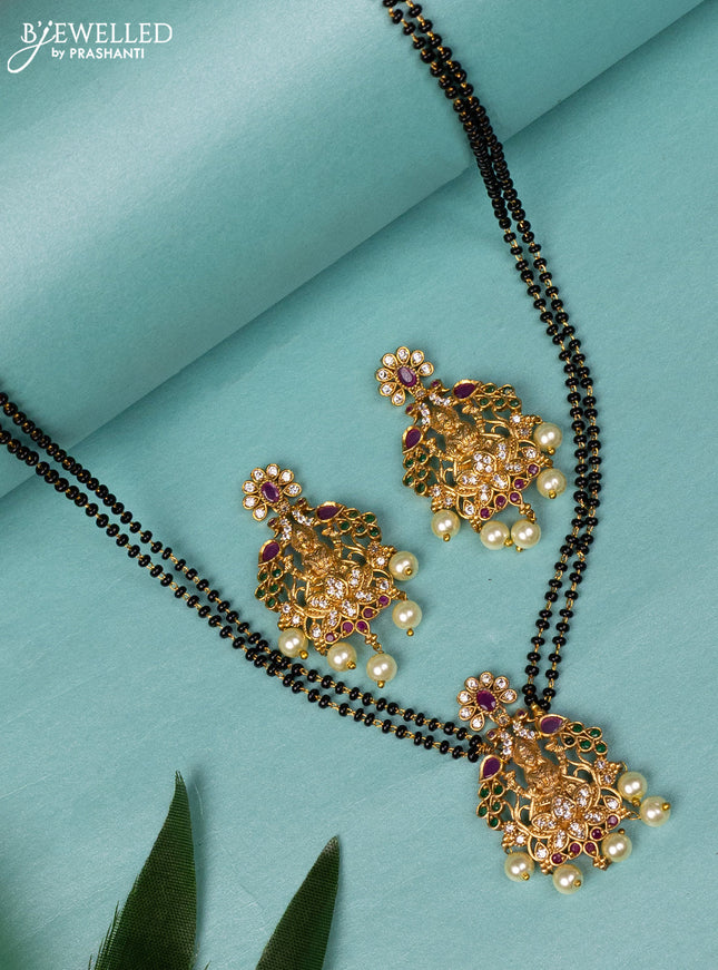 Mangalsutra lakshmi design with kemp & cz stones and pearl hangings