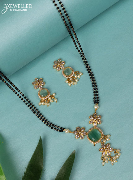Mangalsutra floral design with mint green & cz stones and pearl hangings