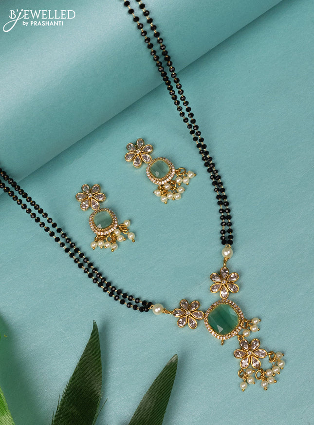 Mangalsutra floral design with mint green & cz stones and pearl hangings