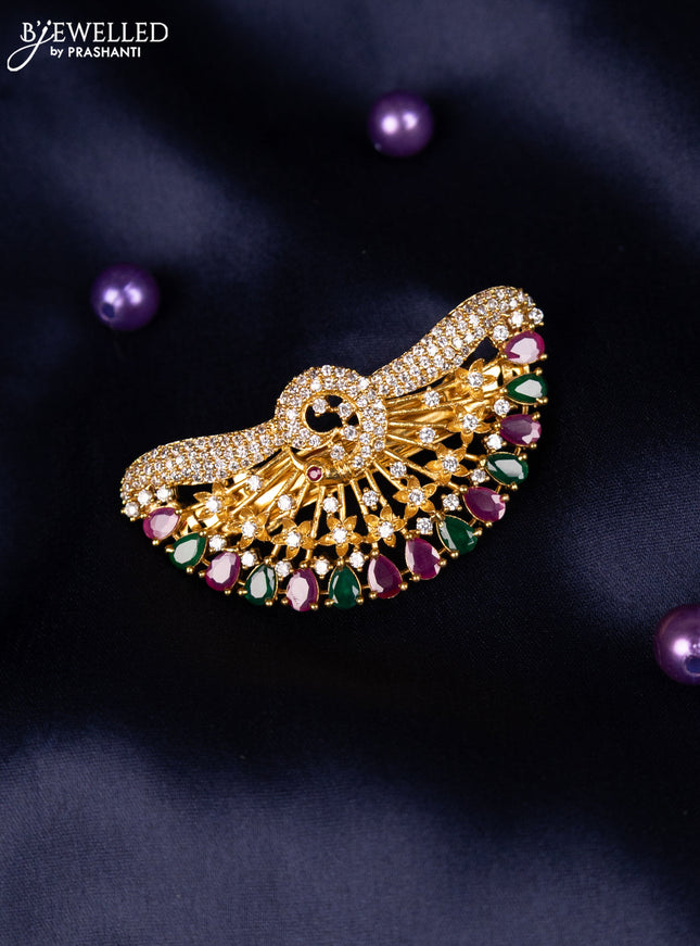 Antique hair clip medium size peacock design with kemp and cz stones