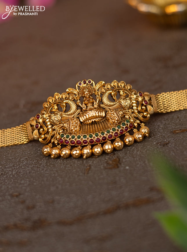 Antique vanki lakshmi design with kemp and golden beads hangings